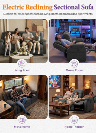 Power Reclining Sofa, 3-Seater Electric Couch with Dual Motors and Remote Control, Chenille Fabric with Side Pockets, 76.5" Wide (Grey) for Living Room and Game Room