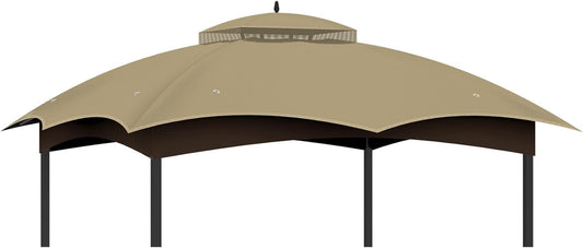 10X12 Replacement Gazebo Canopy Top Cover, Double Tiered Waterproof Canopy Roof for Lowe'S Allen Roth Gazebo #GF-12S004B-1 (Khaki, 10X12)
