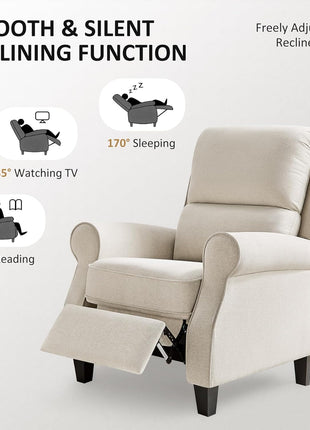 Oversized Modern Recliner Chair for Living Room and Home Theater with Upholstered Push Back and Lumbar Support, Ideal for Bedrooms, Reading Nooks, and Offices