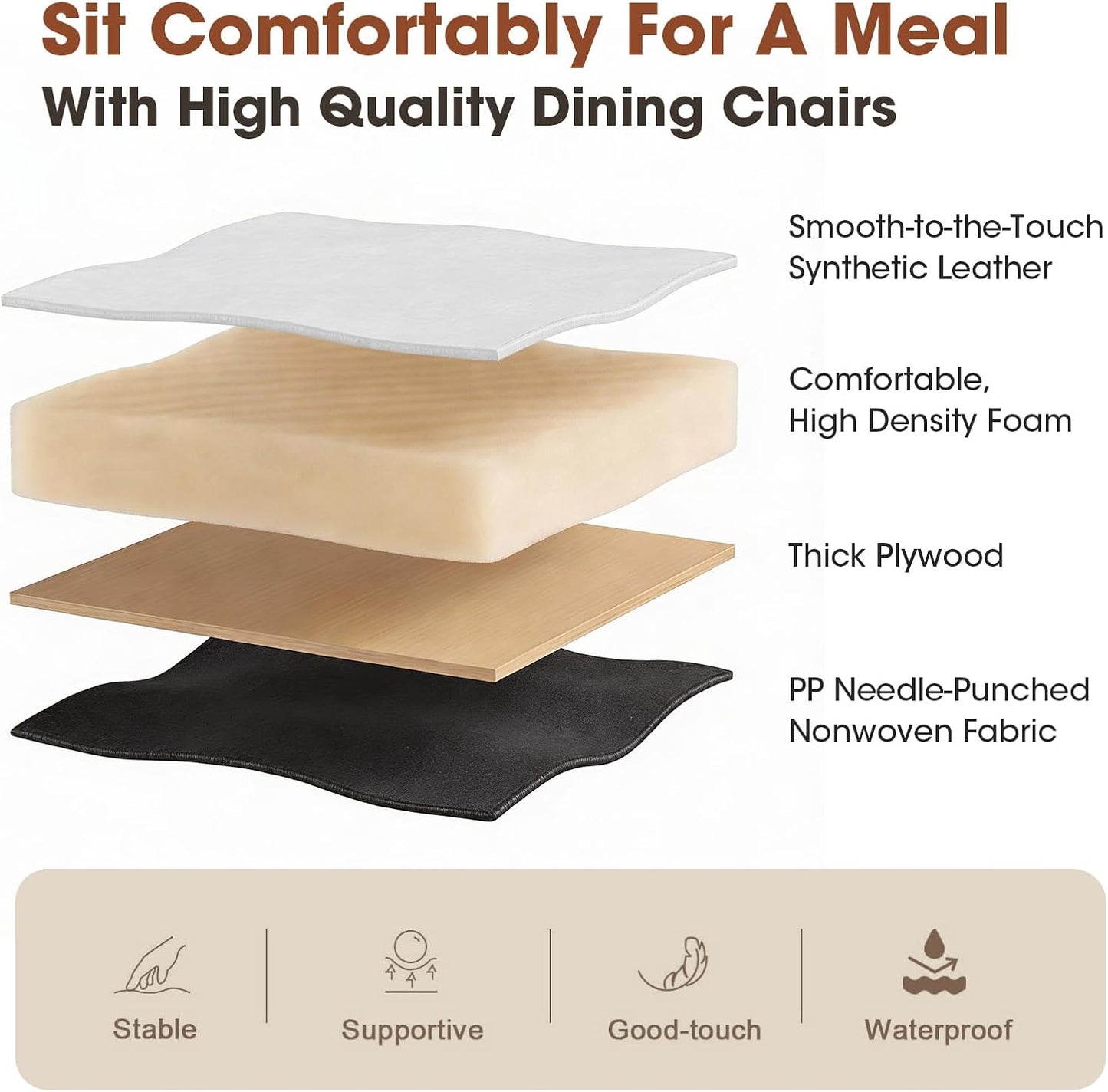 Modern Dining Chairs Set of 2, Upholstered Faux Leather Kitchen Side Chairs with Curved Open Back, Easy Assembly for Dining Room, Restaurant, Cafe, Warm Gray