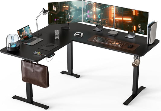 63 X 55 Inch L Shaped Standing Desk, Corner Computer Desk, Electric Adjustable Height Stand up Table, L Sit Stand Desk for Home Office Gaming, Classic Black