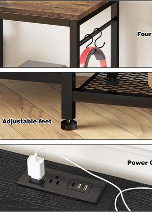 TV Stand for Up to 55-Inch TVs, Entertainment Center with Power Outlet and Open Storage Shelves, Black Console Table for Living Room and Bedroom