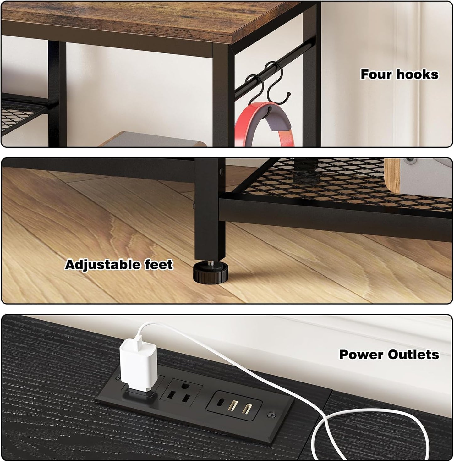 Entertainment Center for up to 55 Inch Tvs, TV Stand with Power Outlet and Open Storage Shelves, TV Media Console Table for Living Room and Bedroom, Black