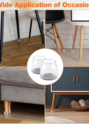 36-Piece Large Round Chair Leg Floor Protectors with Felt Bottom and Silicone Caps for Hardwood Floors - Ideal for Dining Room and Bar Stools, Noise Reduction and Scratch Prevention, Clear Design