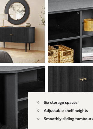55-Inch Black Sideboard Cabinet with Doors and Shelves - Versatile Storage Solution for Living Room, Bedroom, Entryway, and Office - Modern Black Oak Buffet and Media Console Table