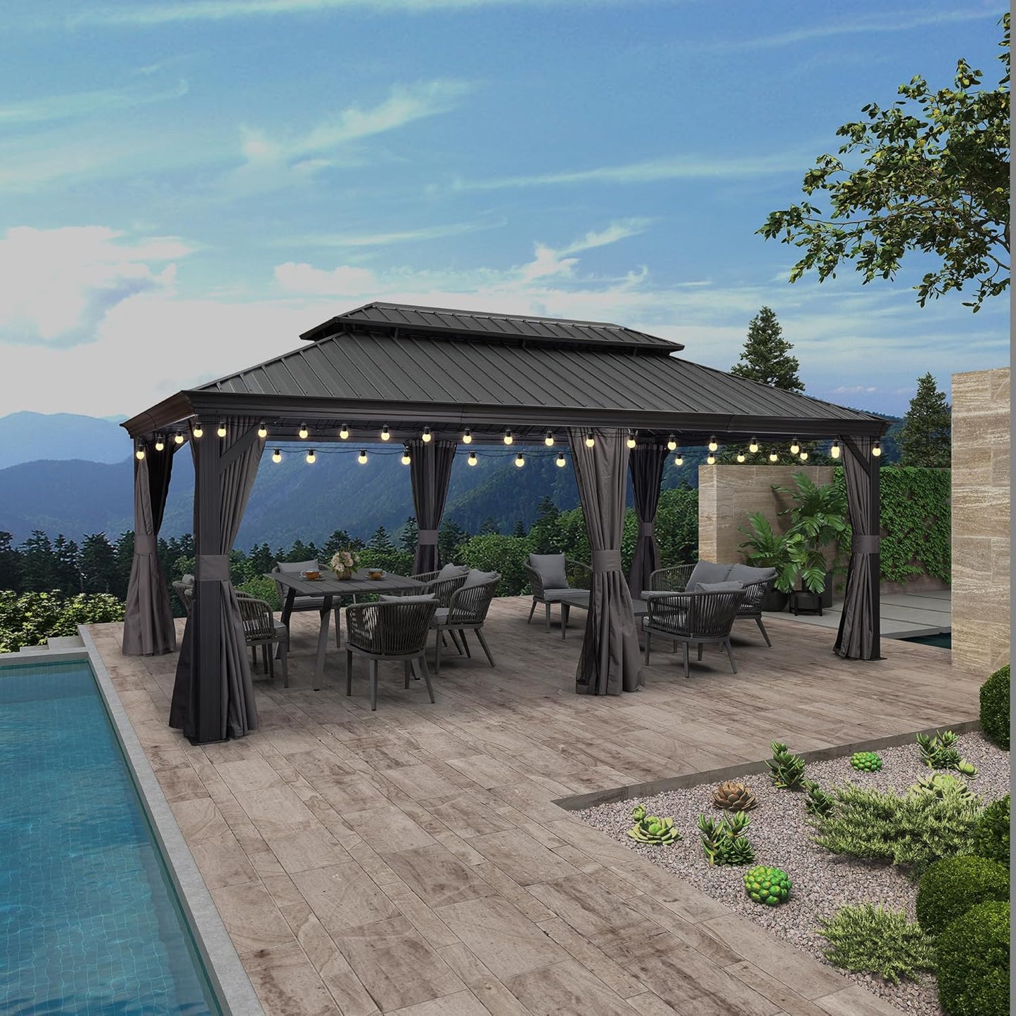 12' X 20' Large Gazebo Aluminum Galvanized Steel Double Roof for Patio Lawn and Garden Outdoor Gazebo Grey