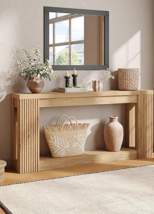 71-Inch Fluted Wooden Console Table with Dual Storage - Rectangular Entryway Table for Living Room, Hallway, and Entrance in Natural Finish