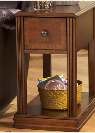 Ashley Signature Design Breegin Chairside End Table with Drawer and Fixed Shelf in Brown Finish, Dimensions: 13.13" W x 22.13" D x 23" H