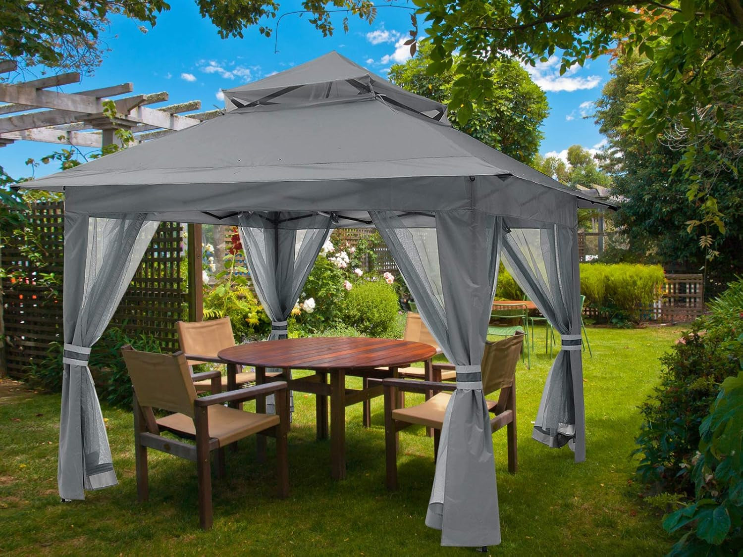 Patio Gazebo Outdoor Pop up Gazebo with Mesh Walls (13X13,Dark Gray)