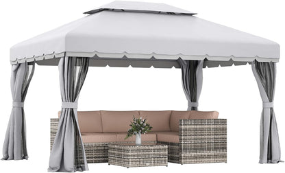 10' X 13' Patio Gazebo, Outdoor Gazebo Canopy Shelter with Netting and Curtains, Aluminum Frame for Garden, Lawn, Backyard and Deck, Light Gray