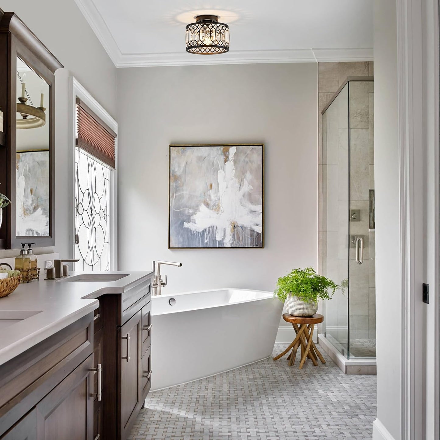 Crystal Ceiling Light, Black Flush Mount Ceiling Light Fixture, Flush Mount Chandelier, Light Fixture for Hallway, Entryway, Bathroom; Laundry Room, Kitchen, 1 Light, 9 Inch (Bulb NOT Included)