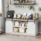 Farmhouse Sideboard Buffet Cabinet, Coffee Bar Storage with Sliding Barn Doors, Shelf for Home Dining Room, White