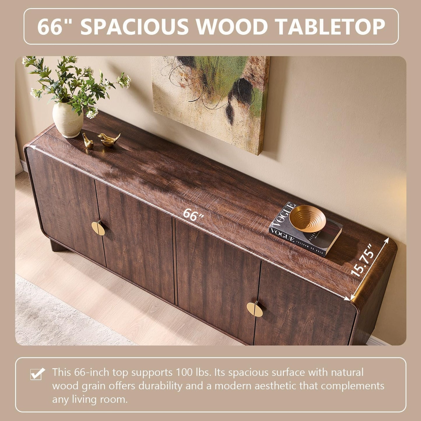 70" Modern TV Stand for Tvs up to 80 Inches, 30" Tall Entertainment Center with Storage and Adjustable Shelves, TV Console with Curved Profile Design, Media Console for Living Room, Brown