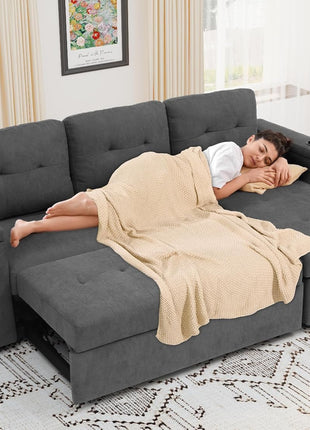 Multi-functional Sleeper Sofa Bed with Storage, USB Ports, and Cup Holders - Elegant 3-In-1 Sectional Couch for Living Rooms and Apartments in Dark Gray