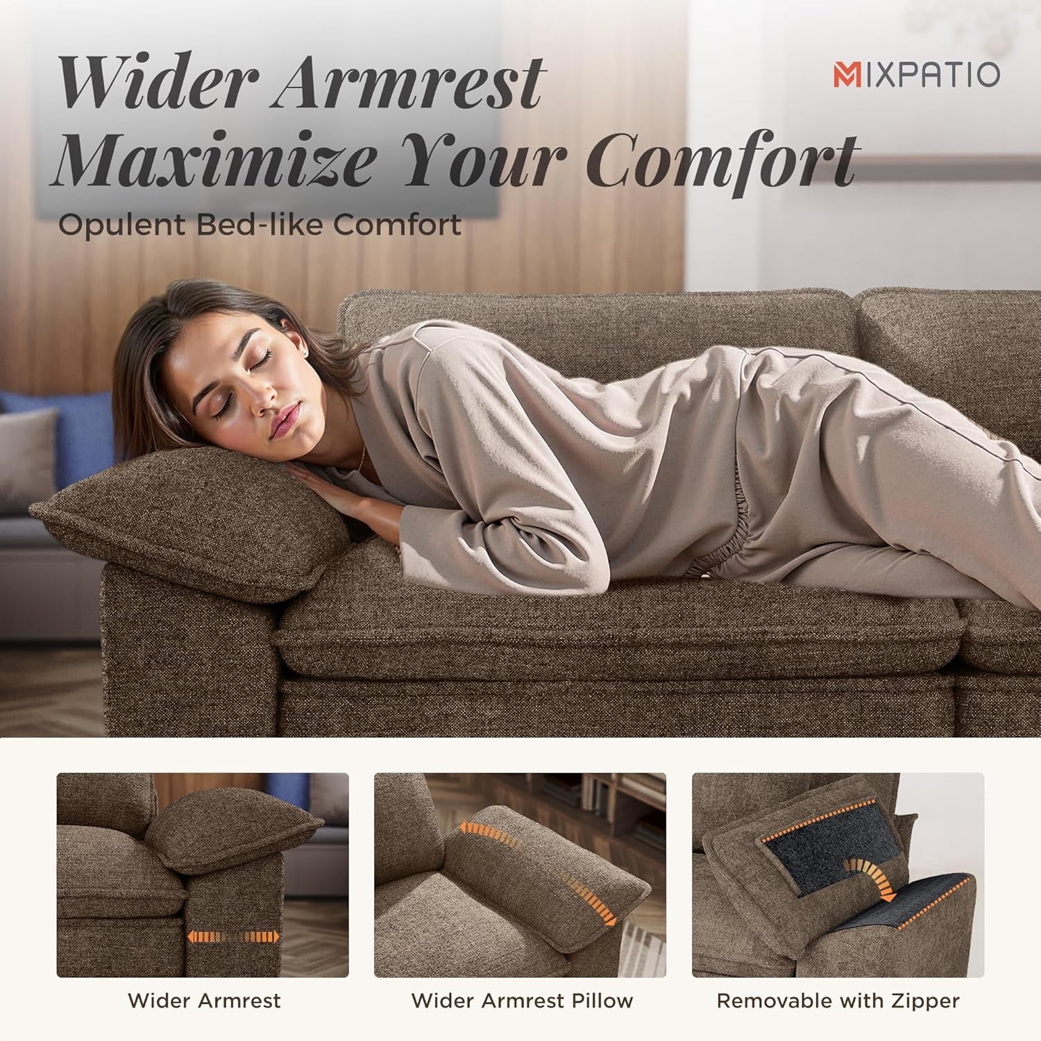 123-Inch L Shaped Sectional Sofa with Cloud Cushions, Deep Seat Modular Couch Set W/ 4 Seats & 1 Ottomans, Removable Arms, Plush Chenille Upholstery for Living Room, Apartment - Taupe