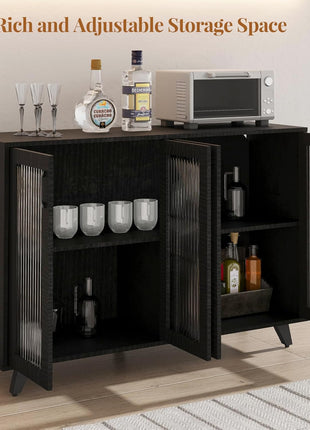 49-Inch Black Kitchen Buffet Server with Doors and Cabinet Storage