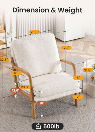 Mid-Century Modern Accent Chair - 23” Wide Comfortable Lounge Chair for Living Room and Bedroom with Detachable Cover and 5.5" Foam Cushion
