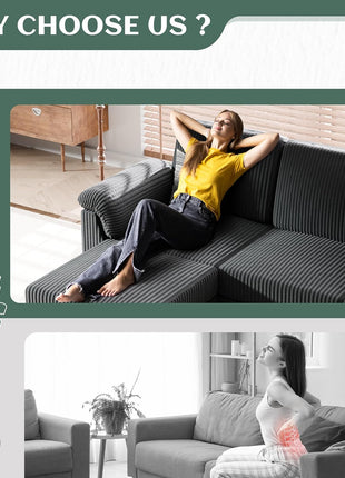 Convertible L-Shaped Sectional Sofa with Removable Cushions in Soft Corduroy Fabric - Ideal for Living Rooms, Apartments, and Offices (Gray)