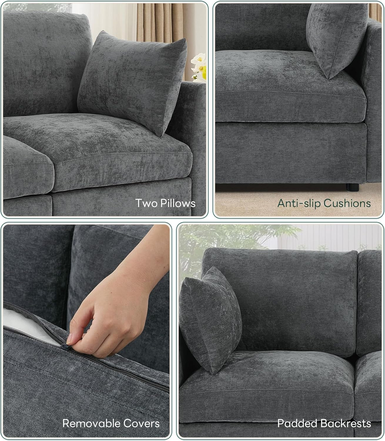 Modular Sectional Couch 8 Seat, Cloud Sofa for Living Room,Chenille Sofa Set with Ottoman, Grey