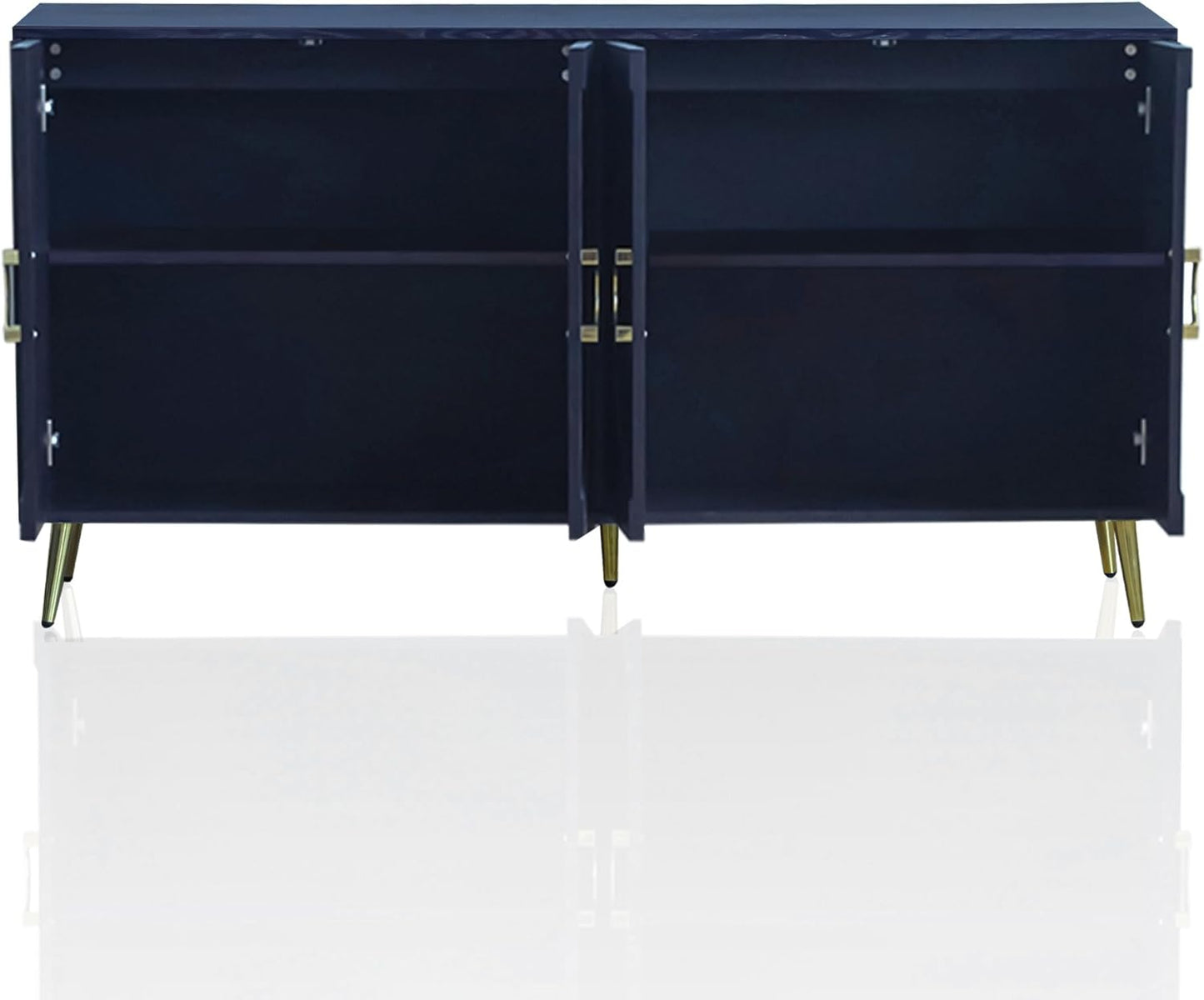 Modern Lacquered 4 Door Wooden Cabinet Sideboard Buffet Server Cabinet Storage Cabinet, for Living Room, Entryway, Hallway, Office, Kitchen and Dining Room, Navy Blue, Cabinets