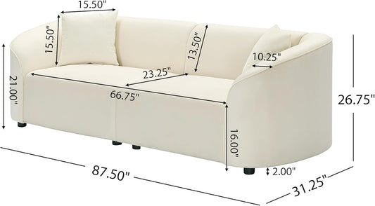 87.50" Velvet Curved Oversized 2 Seater Sofa, Upholstered Couch Chair, Soft Seating Lounge Sofa, Cozy Loveseat with Armrest, Reading Loveseat for Living Room, Home Rest, Cream
