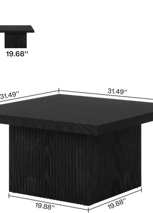 Tribesigns 31.5-Inch Fluted Square Coffee Table in Black Finish, Mid-Century Modern Design, Large Living Room Cocktail Table with Easy Assembly