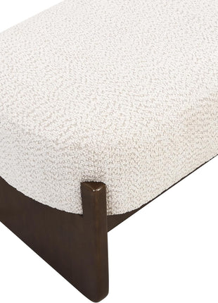 Arden Minimalist Rectangular Loop Yarn Fabric Ottoman Bench with Rubberwood Frame for Versatile Entryway and Living Room Seating in Beige and Brown