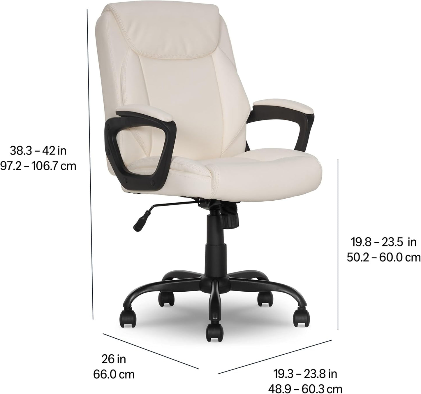 Classic Puresoft PU Padded Mid-Back Height Adjustable Office Computer Desk Chair with Armrest, 26"D X 23.75"W X 42"H, Cream
