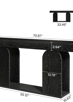 70.9-Inch Extra Long Farmhouse Console Table with Wooden Frame and Storage Shelf, 2-Tier Sofa Table for Living Room, Hallway, and Foyer in Black