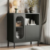 Sideboard Buffet Cabinet with Fluted Glass Doors and Adjustable Shelf, Wood Modern Accent Cabinet with Storage for Kitchen, Entryway, Living Room, Black