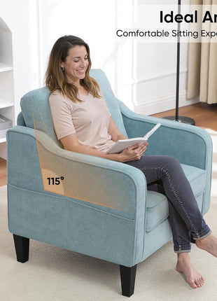 Mid-Century Modern Upholstered Accent Chair with Side Pockets - Comfortable Single Sofa for Living Room, Bedroom, Office, and Compact Spaces in Teal Green