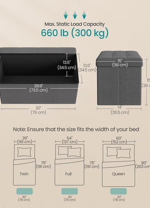 MAZIE Collection 30-Inch Versatile Folding Storage Ottoman Bench - Stylish Footrest and Storage Solution for Living Room, Bedroom, and Entryway, Dark Gray, 660 lbs Load Capacity