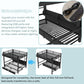 Full over Full Bunk Bed with Storage Shelves and Drawers, Metal Bunk Beds with Lights and USB Ports, Lower Bunkbed Can Be Converted, for Guest Room, Bedroom, Dorms, Muti-Function and Noise-Free, Black