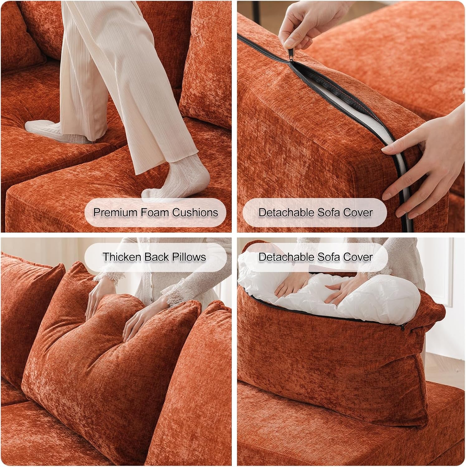 104'' Modular Sectional Sofa with All Seats Storage, Oversized L Shaped Couch for Living Room,3-Seater Comfy Cloud Couches with Movable Ottoman,Big Sectional for Bedroom,Velet,Orange