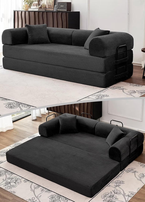 79-Inch 5-in-1 Convertible Sofa Bed - Elegant Black Modular Lounge and Floor Sleeper for Enhanced Comfort