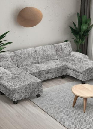 Stylish U-Shaped Convertible Sectional Sofa with Double Chaise and Memory Foam in Chic Grey, Perfect for Cozy Gatherings