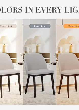 Set of 4 Modern Upholstered Dining Chairs with Back Support and Wooden Legs, Beige Fabric for Kitchen and Dining Room