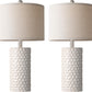 23" Modern Ceramic Table Lamp Set of 2, Table Lamps for Living Room, Rustic Farmhouse Bedside Lamps Nightstand Lamp for Bedroom, White Desk Lamp for End Table Home Decor Beige