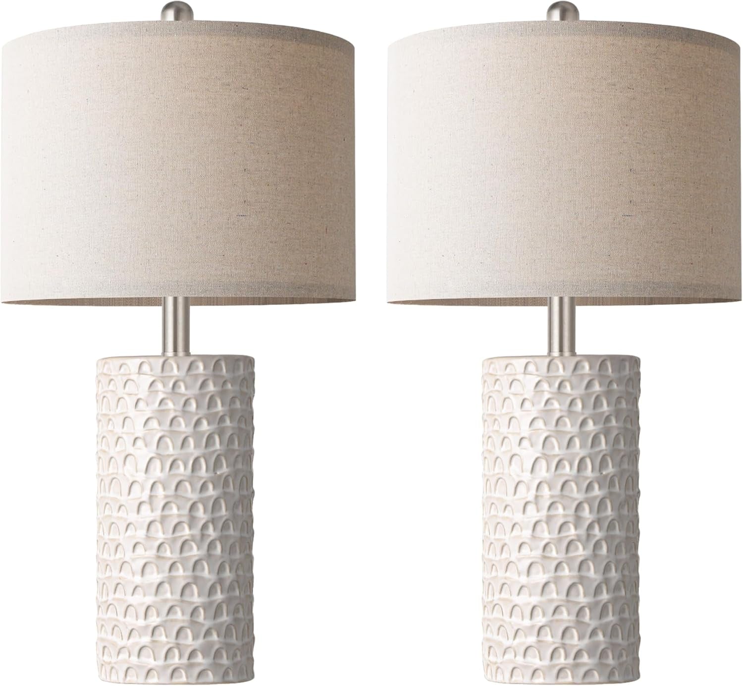 23" Modern Ceramic Table Lamp Set of 2, Table Lamps for Living Room, Rustic Farmhouse Bedside Lamps Nightstand Lamp for Bedroom, White Desk Lamp for End Table Home Decor Beige