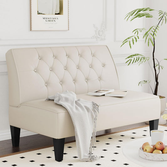 Button Tufted Loveseat Settee Upholstered Sofa Backrest Buckle Couch Banquette Bench for Dining Room Living Room Bedroom Funiture