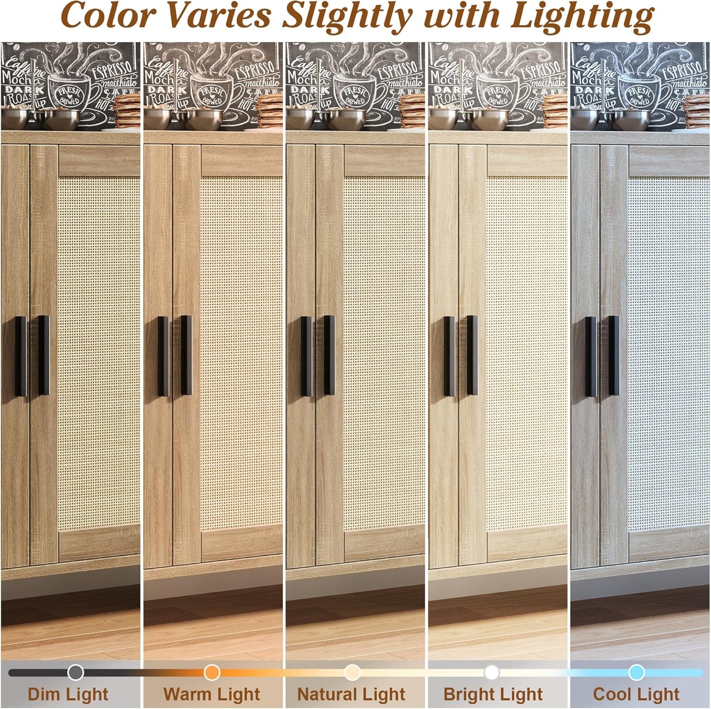 Buffet Cabinet with Storage, 48" Rattan Sideboard with Adjustable Shelves, Modern Coffee Bar Cabinet Console Table with Doors, Credenza for Kitchen, Living Room, Entryway, Dining Room, Wood