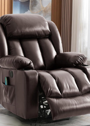 Premium Electric Power Lift Recliner Chair for Seniors with Massage and Heat Features, Includes Cup Holders, Remote Control, USB Ports, Side Pockets, Leather Finish (Cream)