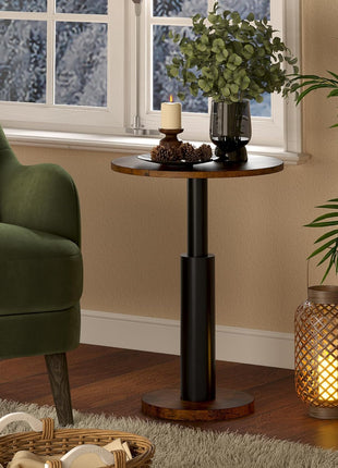 Round Accent Side Table with Generous Surface Area and Sturdy Solid Wood Legs, 15" Pedestal End Table for Compact Living Spaces, Ideal for Living Room, Sofa, and Bedroom (Rustic Brown and Black)