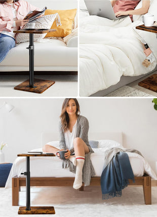 Adjustable Swivel Sofa Armrest Tray Table - Multi-functional Snack Side Table with Device Slots for Compact Living Spaces (Rustic, Standard)