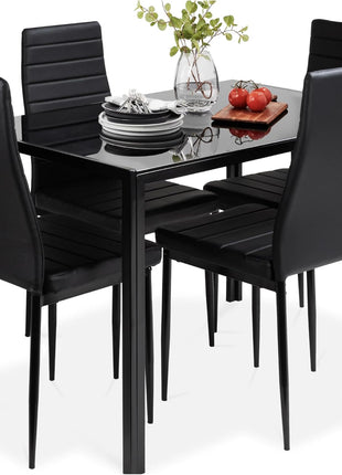 5-Piece Contemporary Glass Dining Set with Upholstered Chairs and Metal Frame for Small Spaces