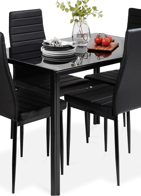 5-Piece Contemporary Glass Dining Set with Upholstered Chairs and Metal Frame for Small Spaces