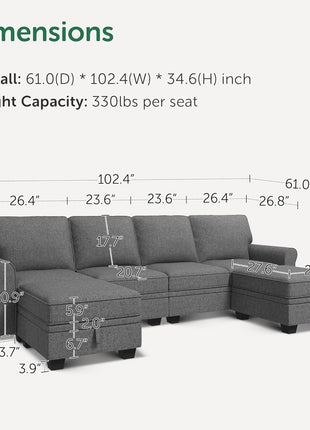 Stylish Grey U-Shaped Convertible Sectional Sofa with Storage – Ideal for Compact Living Spaces