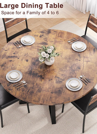 47-Inch Vintage Round Dining Table for Four with Space-Saving Pedestal Design for Kitchen and Dining Room