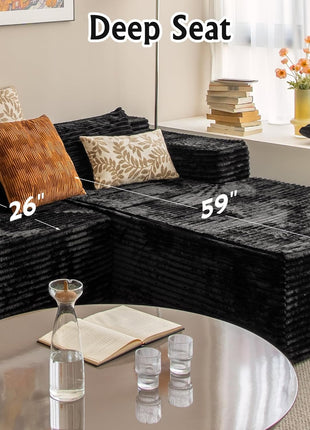 Corduroy Sectional Couch for Living Room - 104" Modern Modular Sofa with L-Shape Chaise and Deep Seat Comfort, No Assembly Required (Right Facing Chaise)