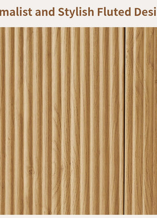 64" Wooden Fluted Sideboard Buffet Cabinet with Adjustable Shelves for Kitchen and Living Room (Natural Oak Finish)
